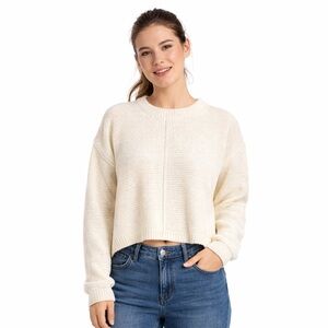 Free For All Cream Chunky Knit Crew Neck Sweater | Oversized Cozy Basic | Size M